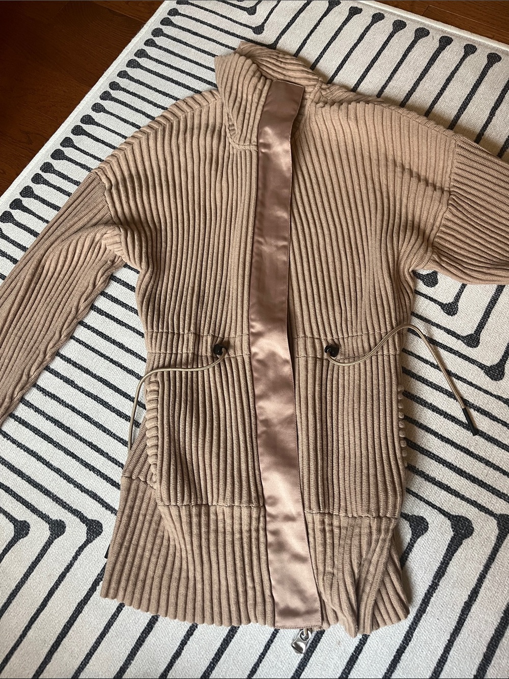 Varley Beige Ribbed Satin-Trim Open Front Jacket